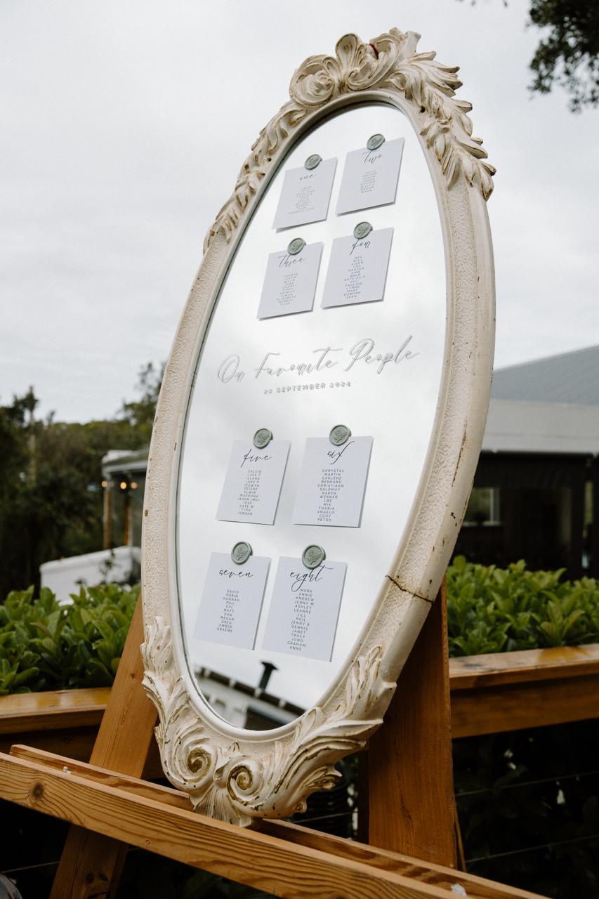 Mirror and wax seal seating chart