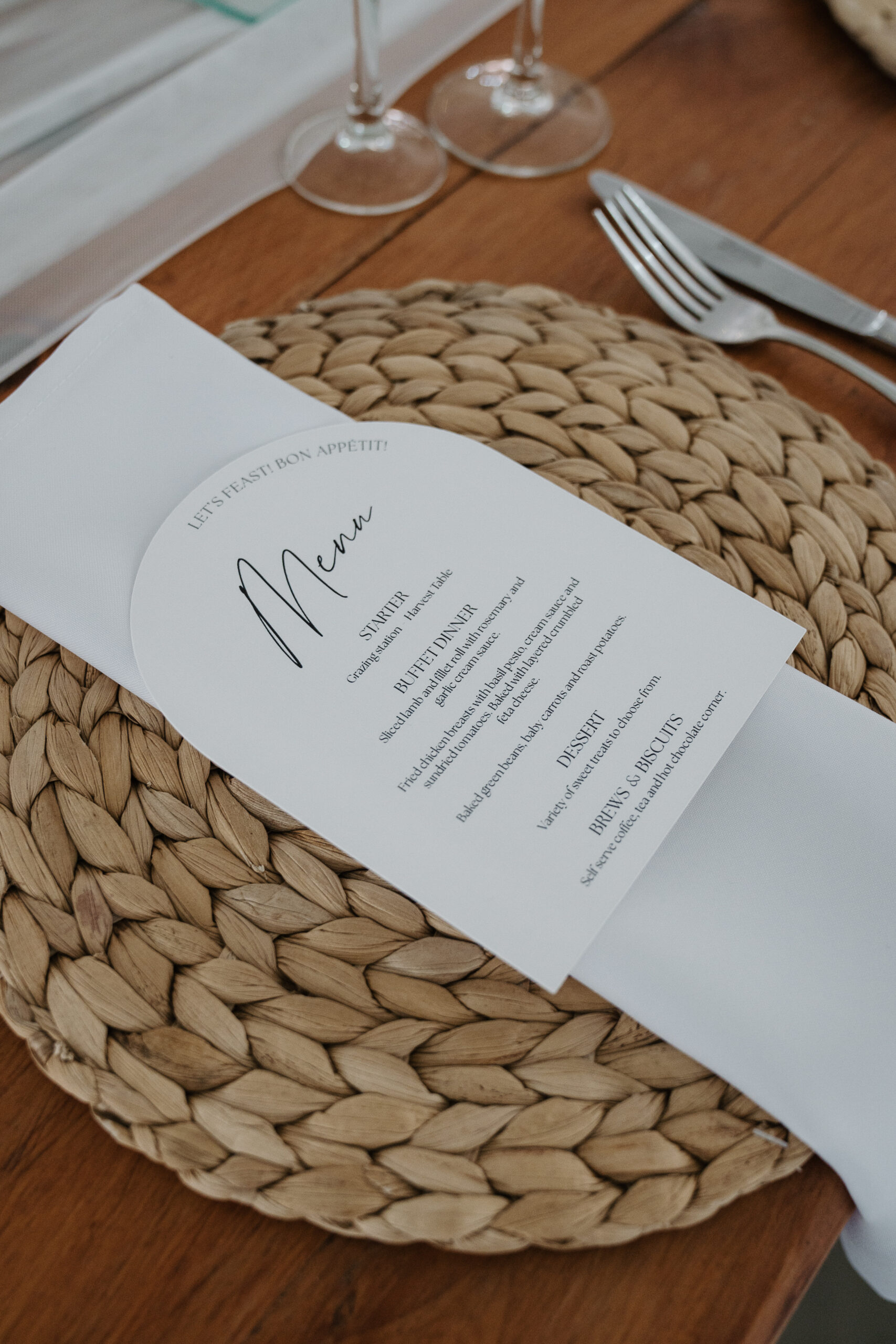 arch wedding menu