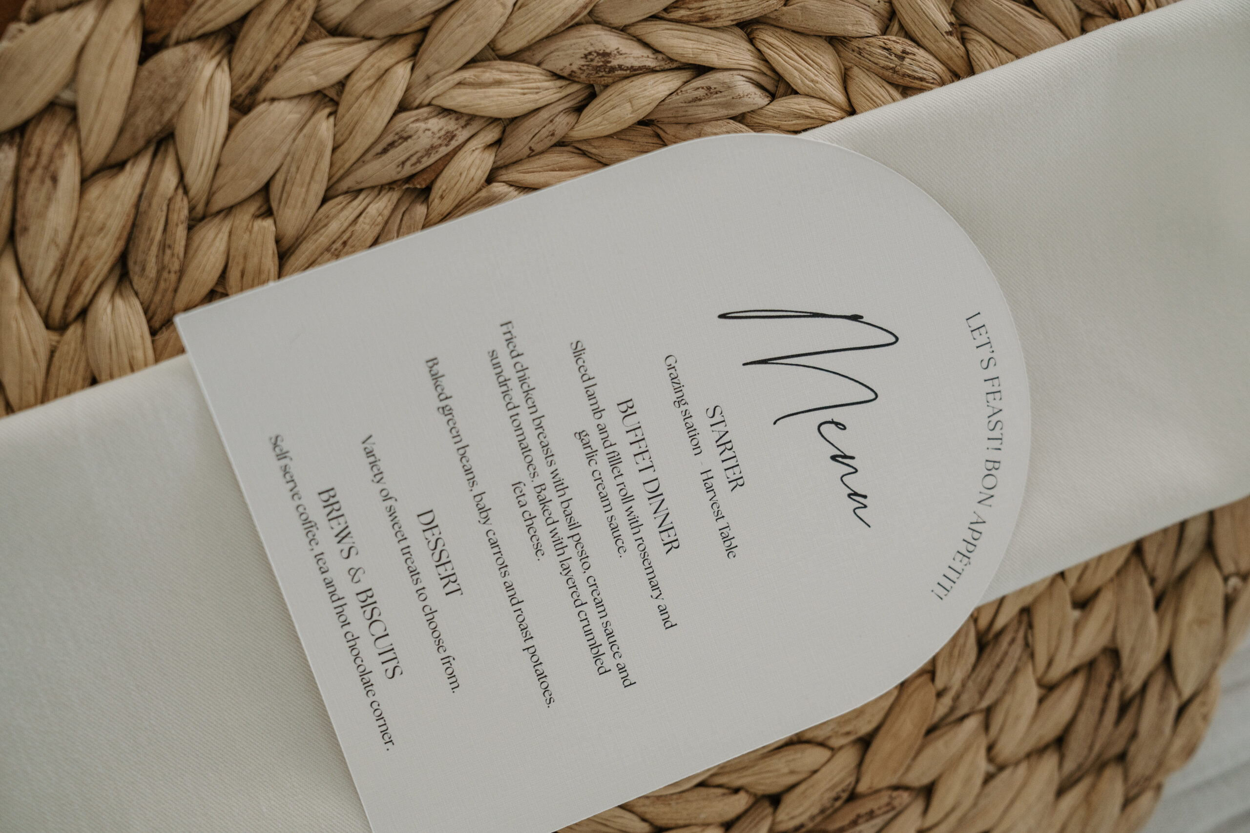 arch wedding menu