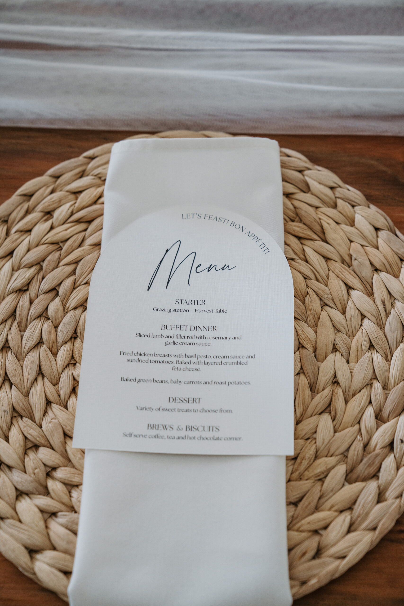 Arch wedding menu