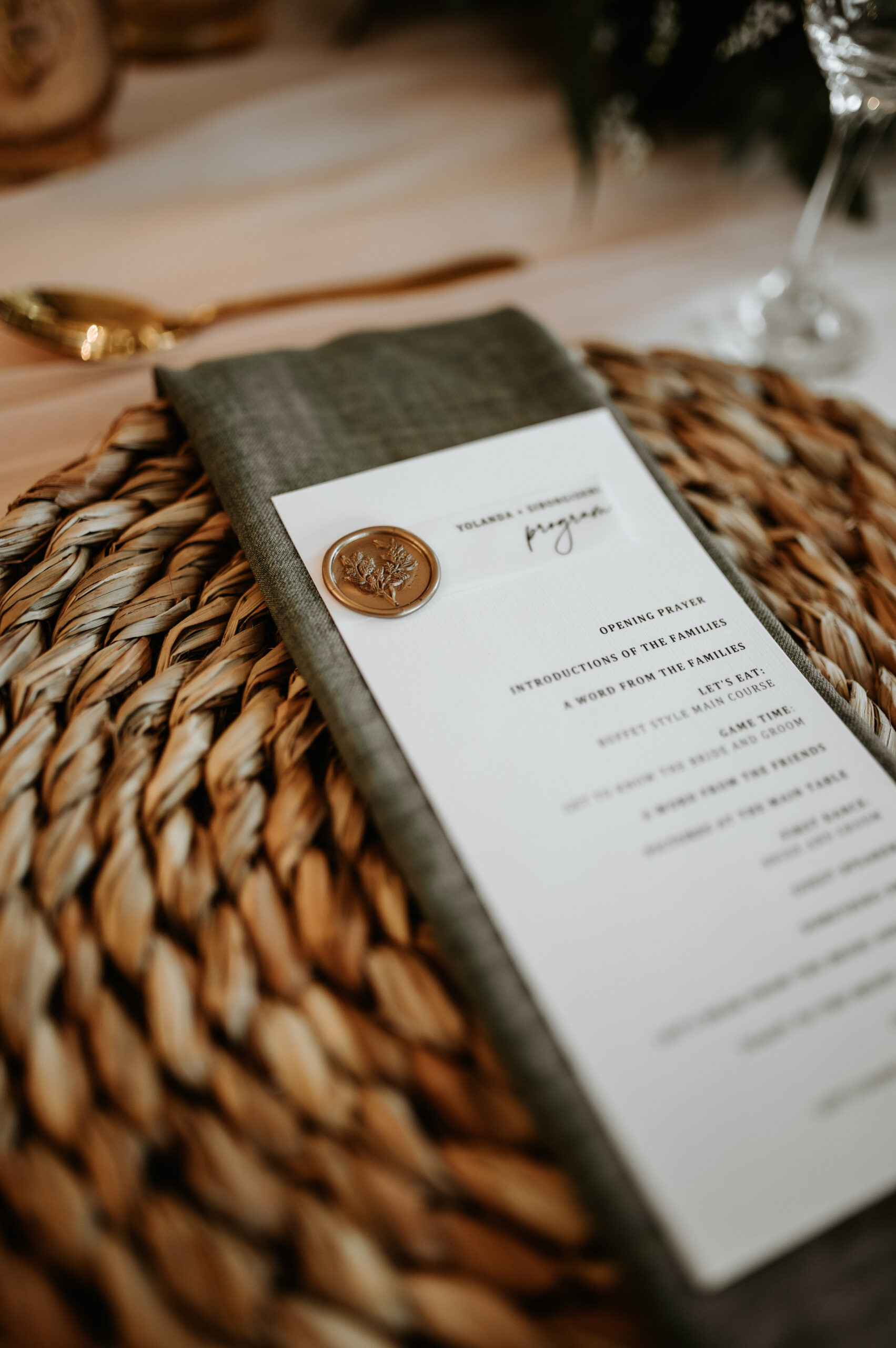 Wedding menu with wax seal